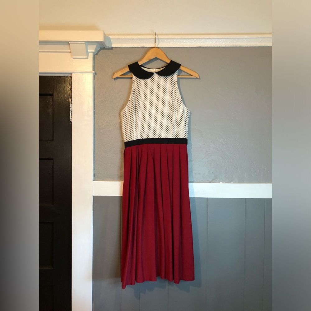 Lindy Bop | Peter Pan Collar white black polka dot Red skirt 1950’s Med UK 12